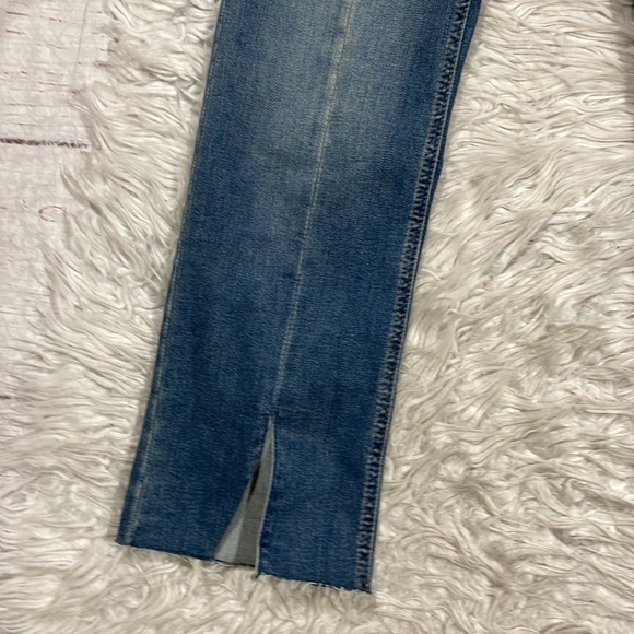 Free People Cropped Button Fly Front Slit Frayed Hem Denim Jeans - Picture 7 of 11